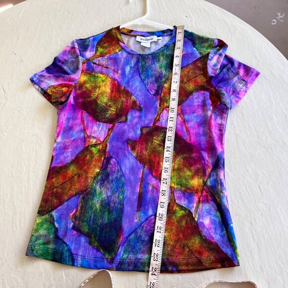 Desigual Leaf Print Multicolor Viscose Short Sleeve T Shirt Size S - Picture 7 of 8